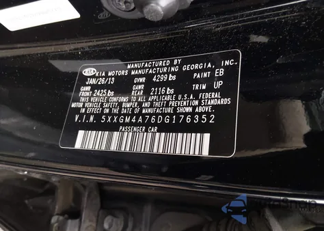 2013 Kia Optima Lx from USA, damaged, VIN 5XXGM4A76DG176352